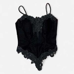 Vintage Loralie Black Lace-Trim Velvet corset top